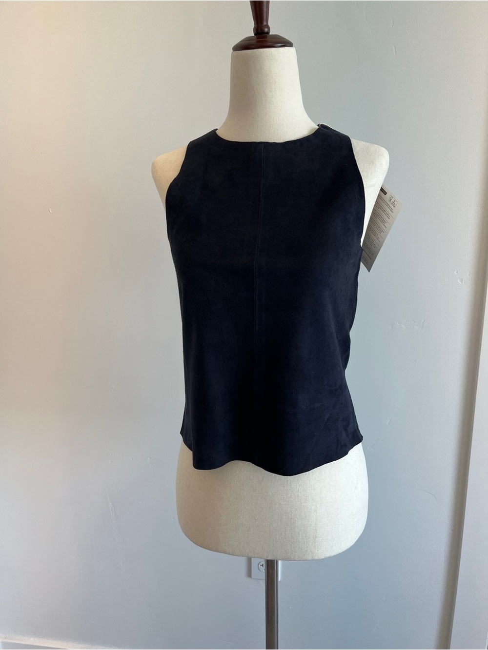 J Brand Midnight Blue Suede High-Neck Sleeveless Crop Top